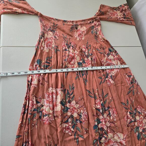 Billabong Night Fox Off Shoulder Dress L Rust Floral Long Sleeves - Picture 13 of 15